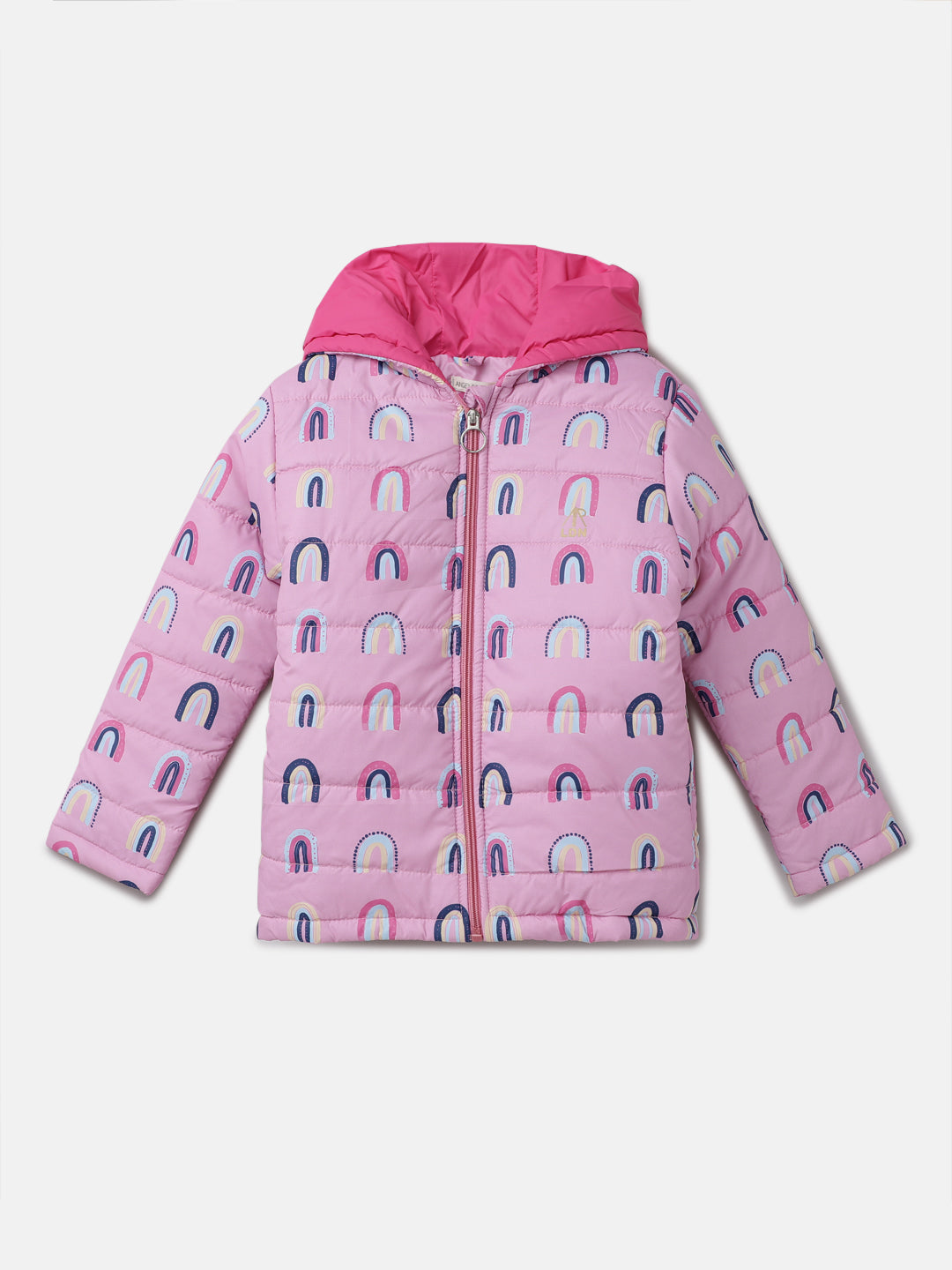 Girls Rainbow Printed Puffa Jacket with Hood