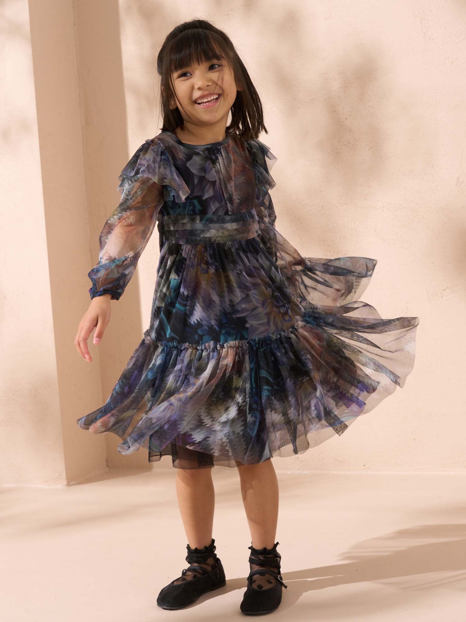 Alessia Floral Print Mesh Dress Blue