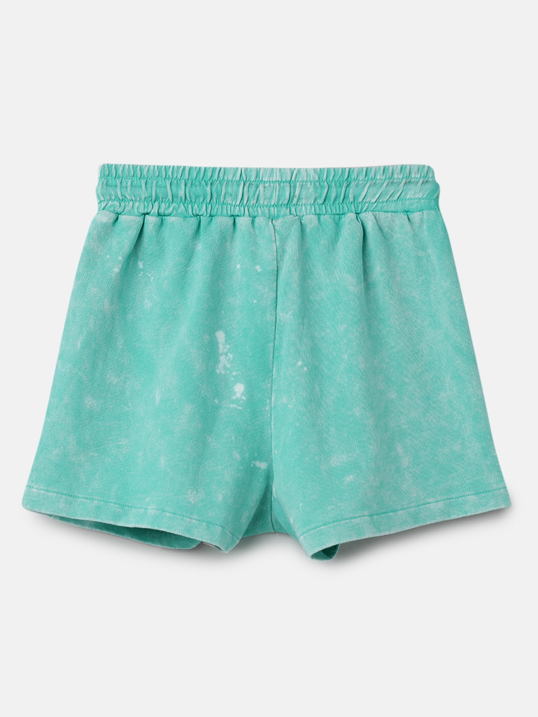 Girls Acid Wash Solid Peacock Green Shorts