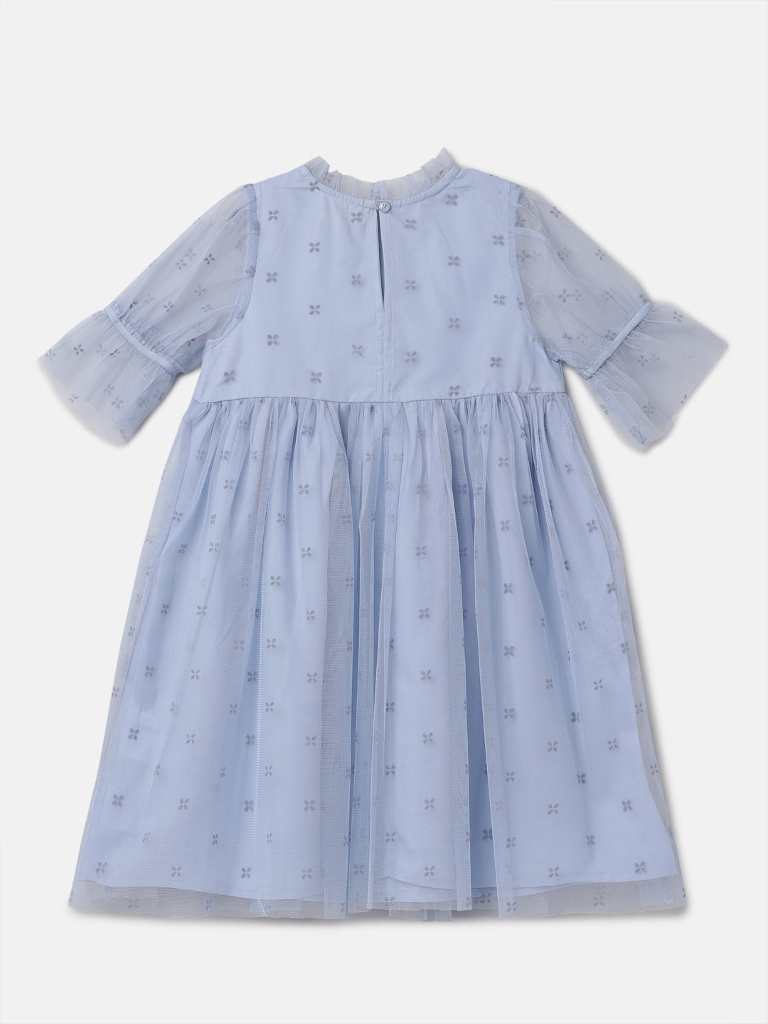 Girls Solid Blue Printed Swing Dress