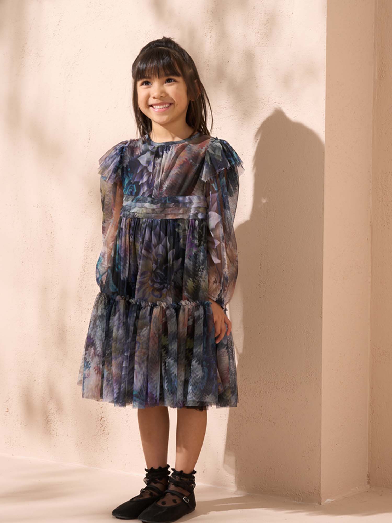 Alessia Blue Floral Print Mesh Dress