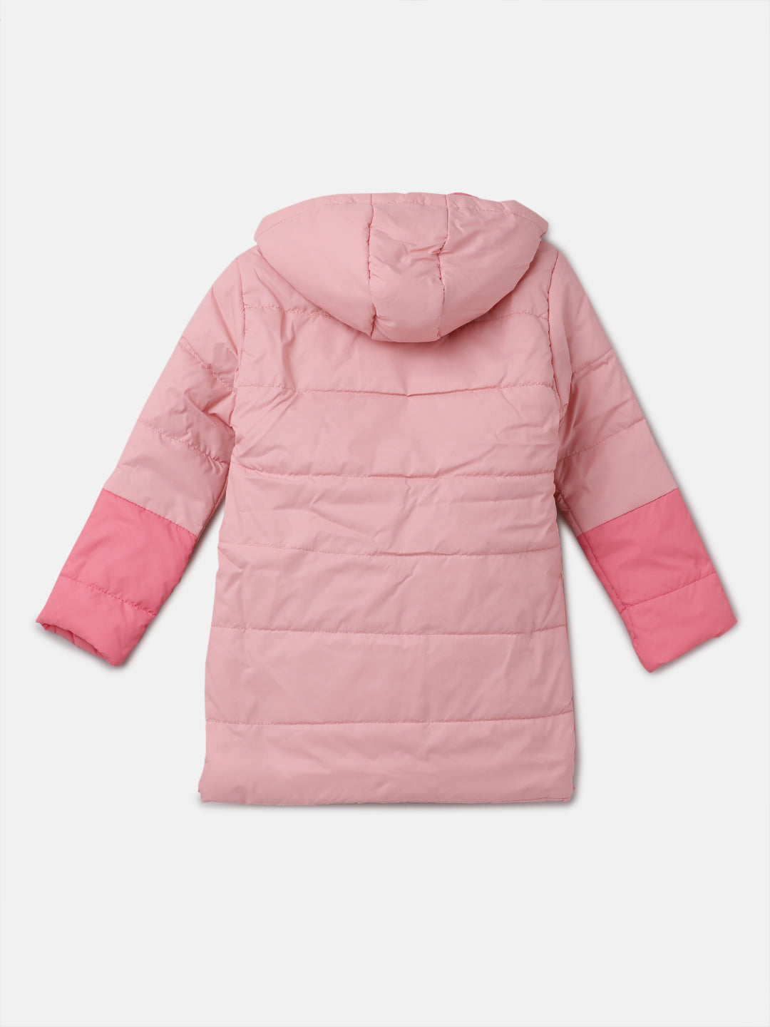 Girls Pink Colour Blocked Puffa Jacket with Hood