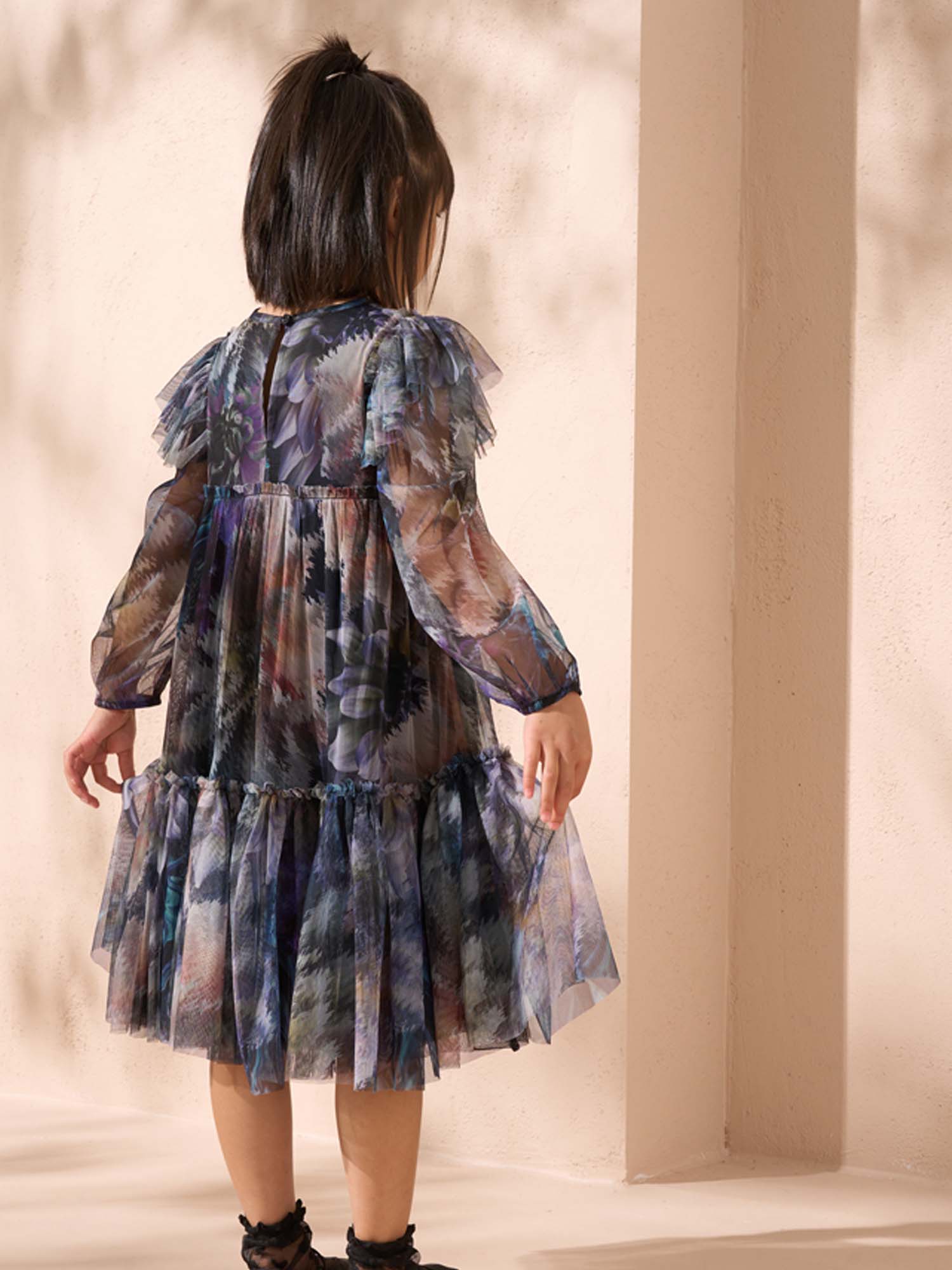 Alessia Blue Floral Print Mesh Dress