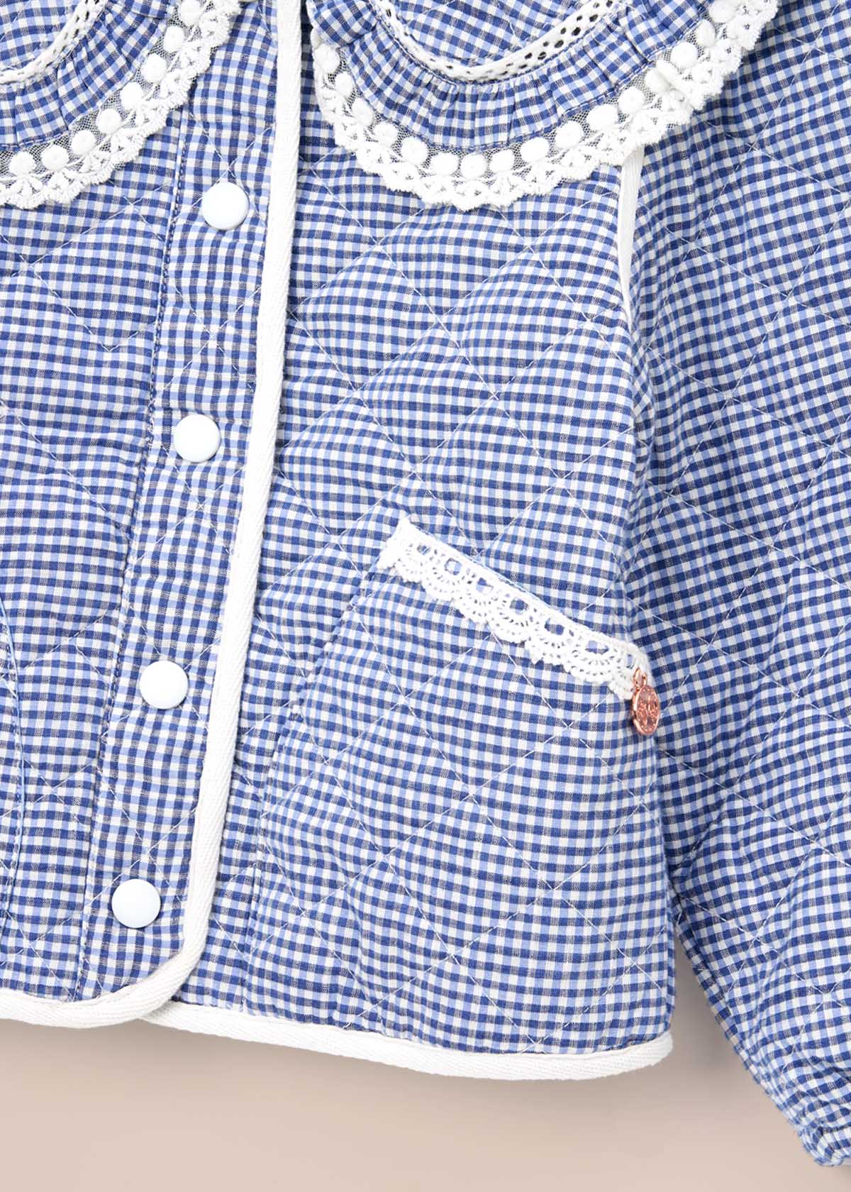 Online Girls Quilted Lace Trim Collar Jacket