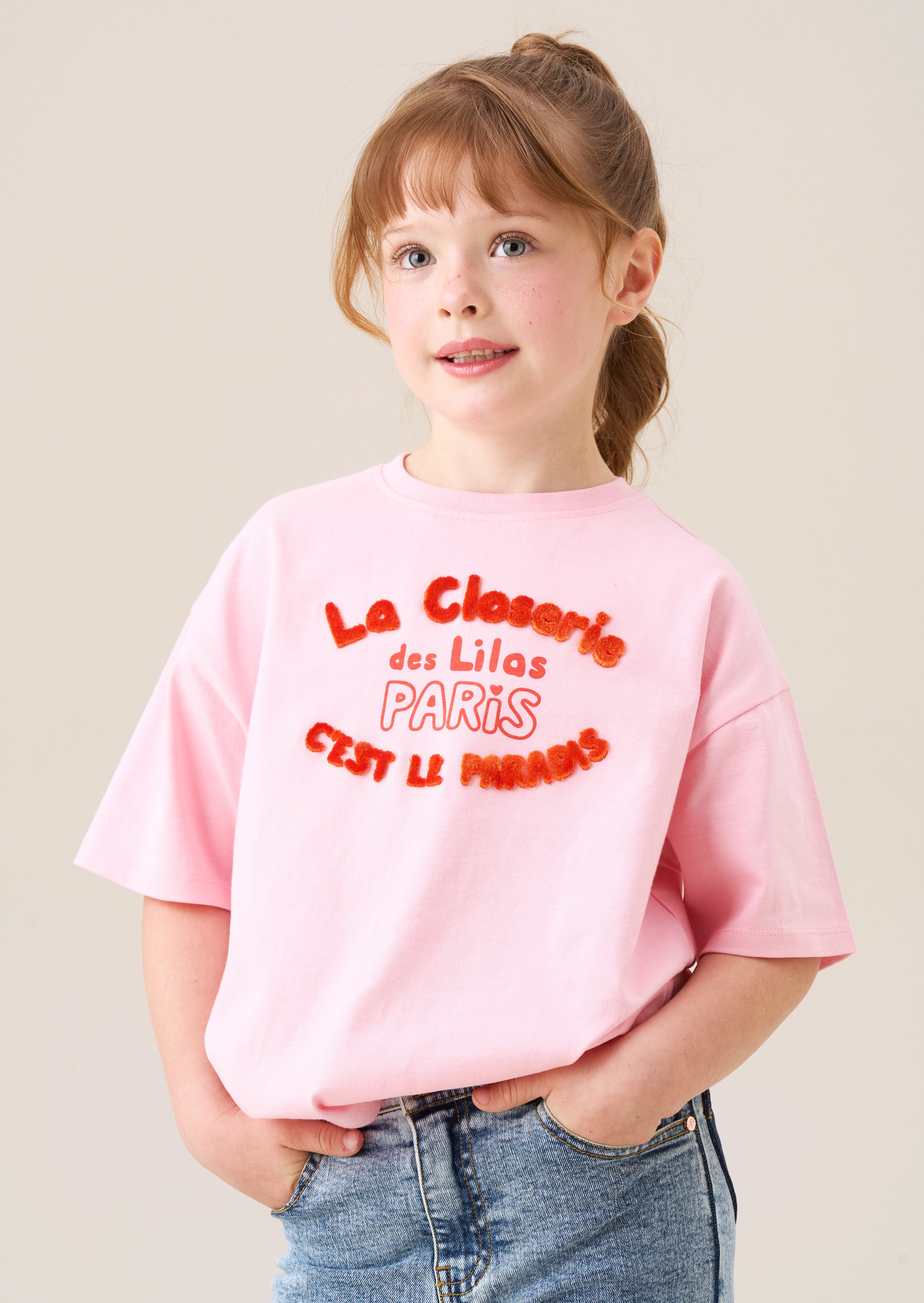 Girl pink Flocked Tee