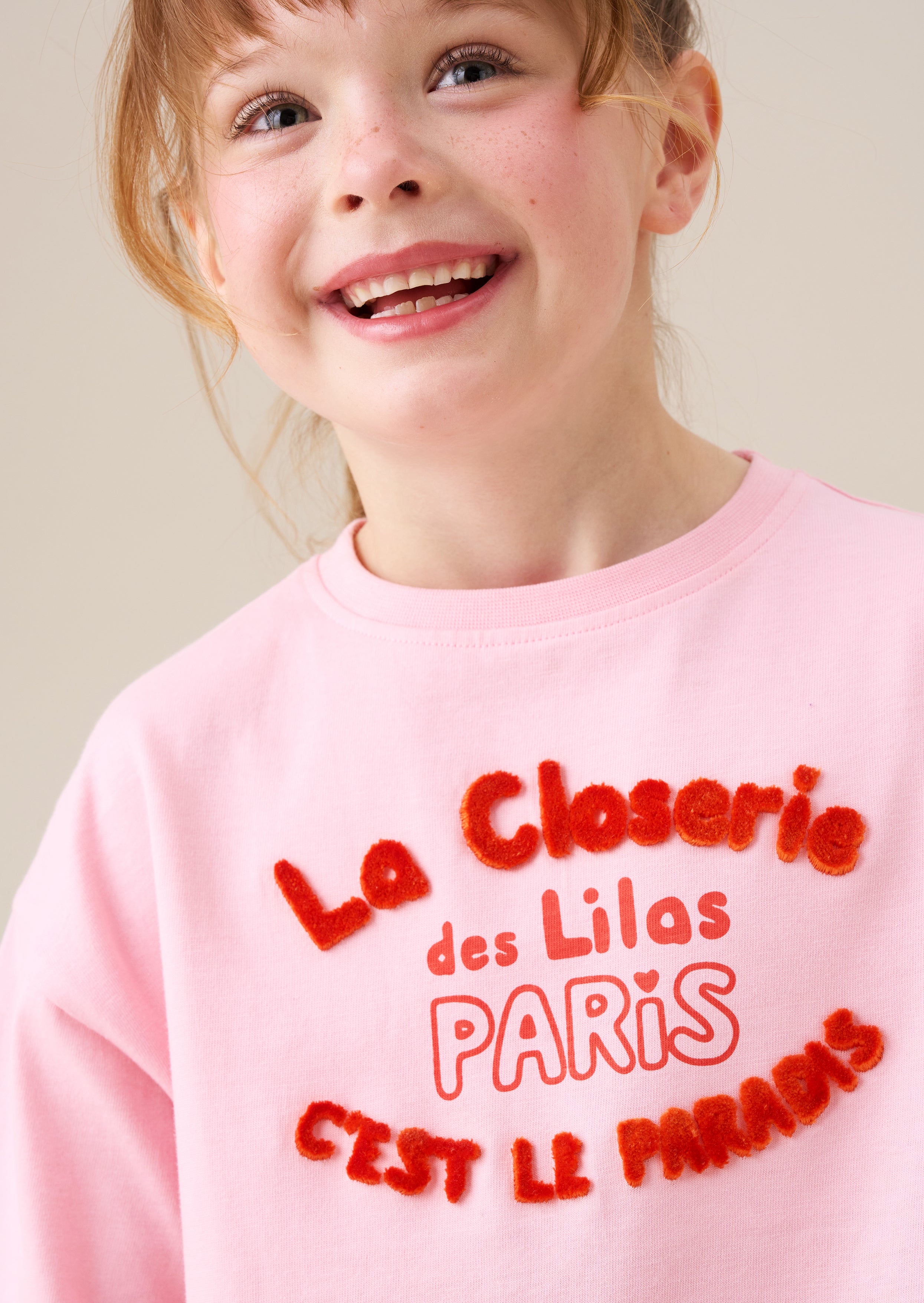 short sleeve girl pink flocked tee