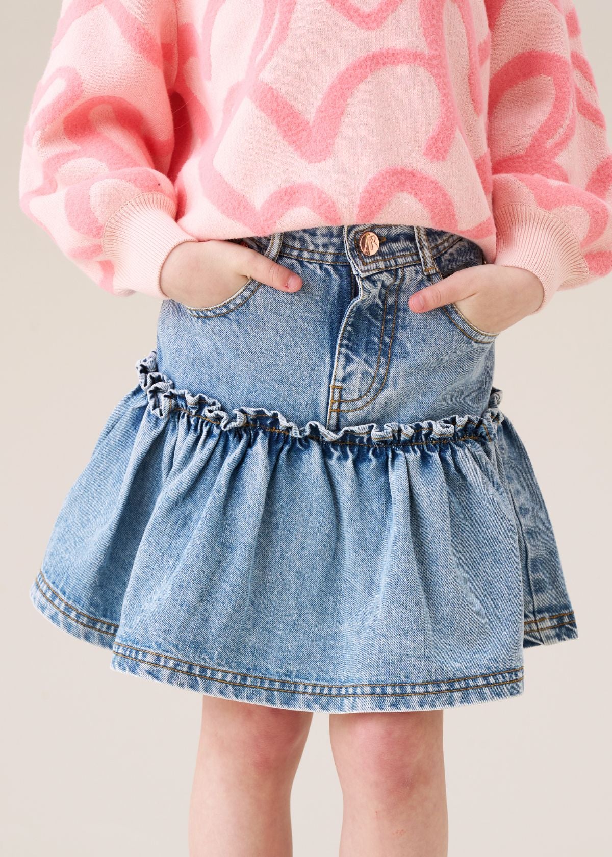 Girl Heart Pocket Denim Skirt