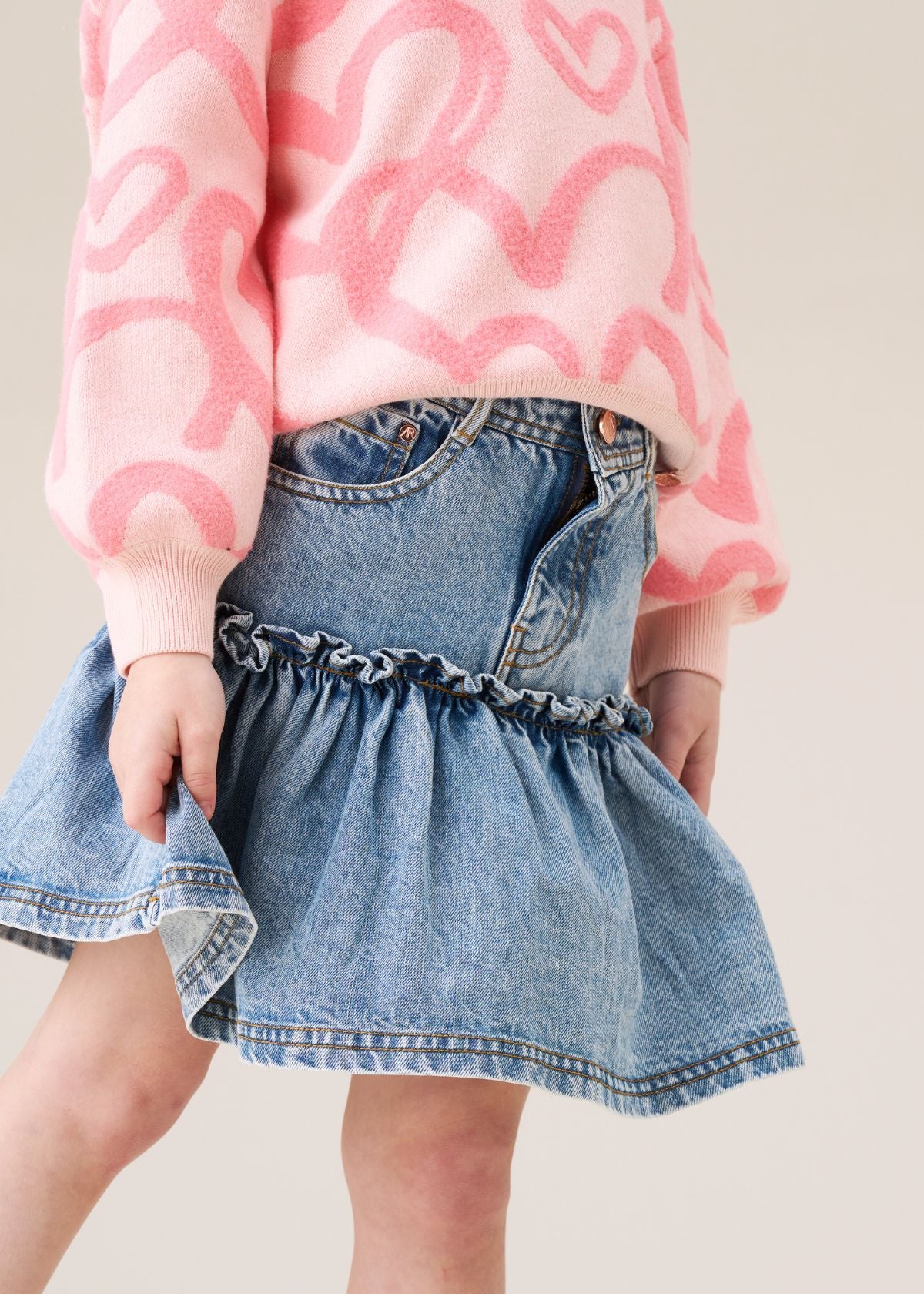 maxi girl heart pocket denim skirt