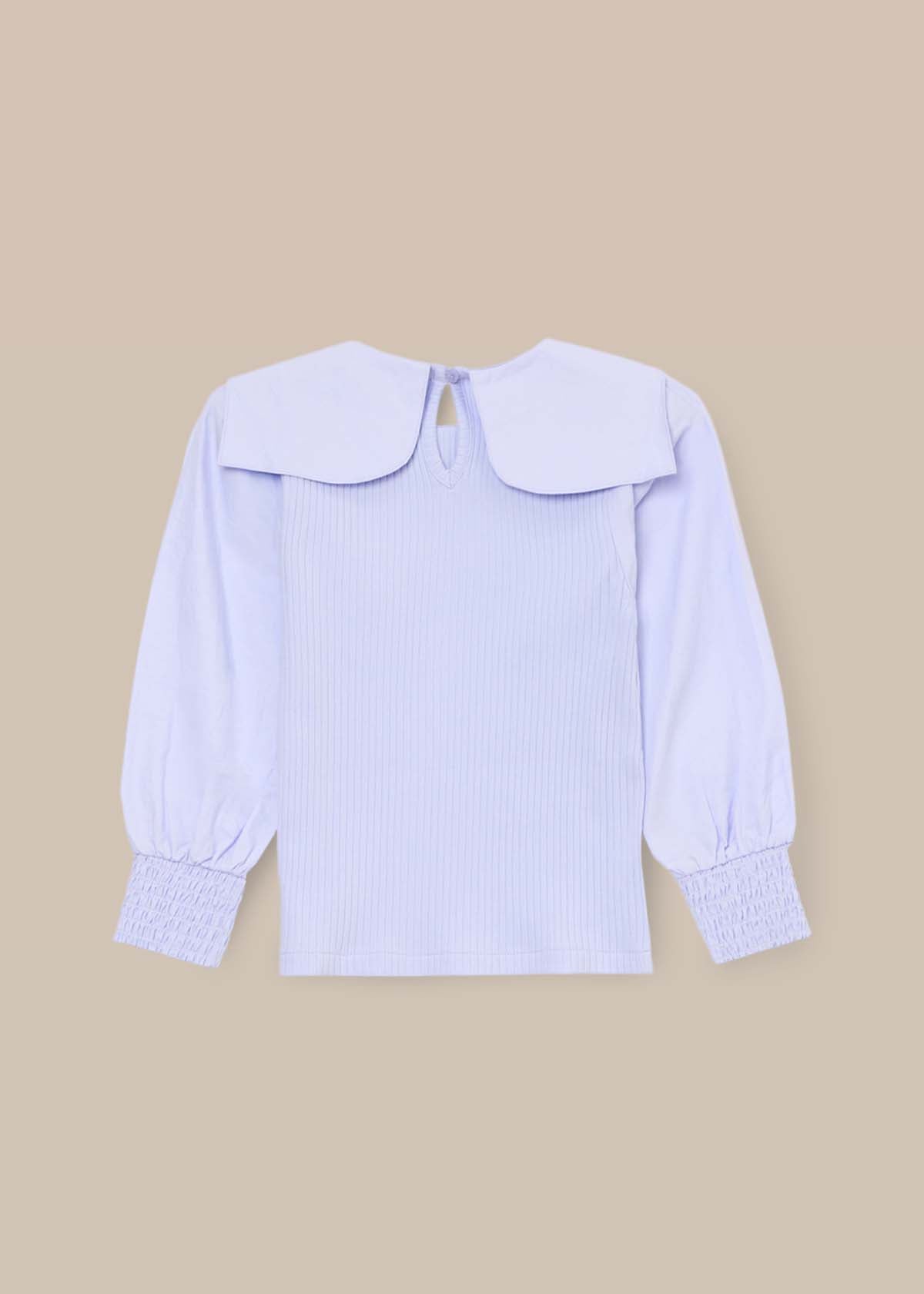 cute girl bow collar woven sleeve top