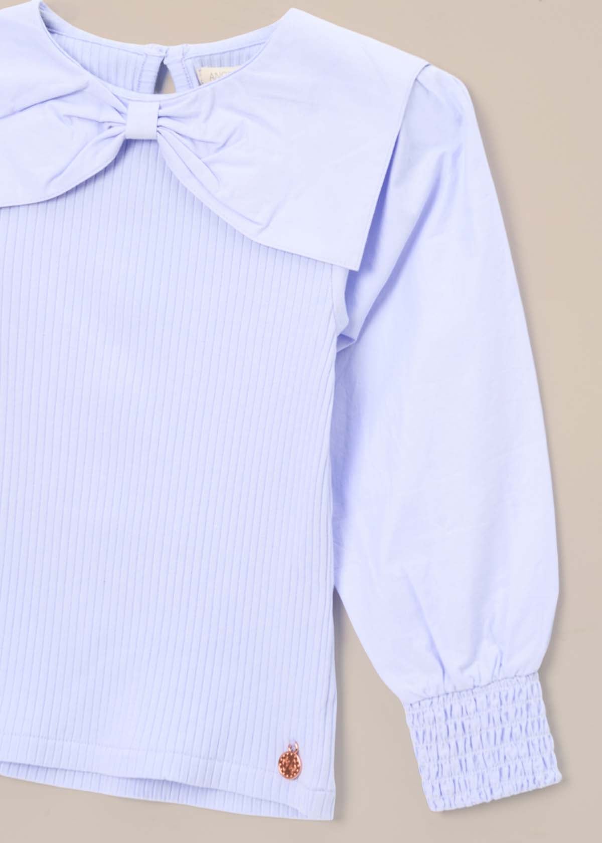 buy online Bow Collar Woven Sleeve Top