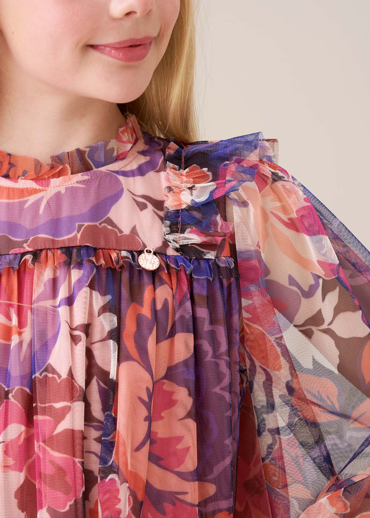 midi girl floral mesh dress