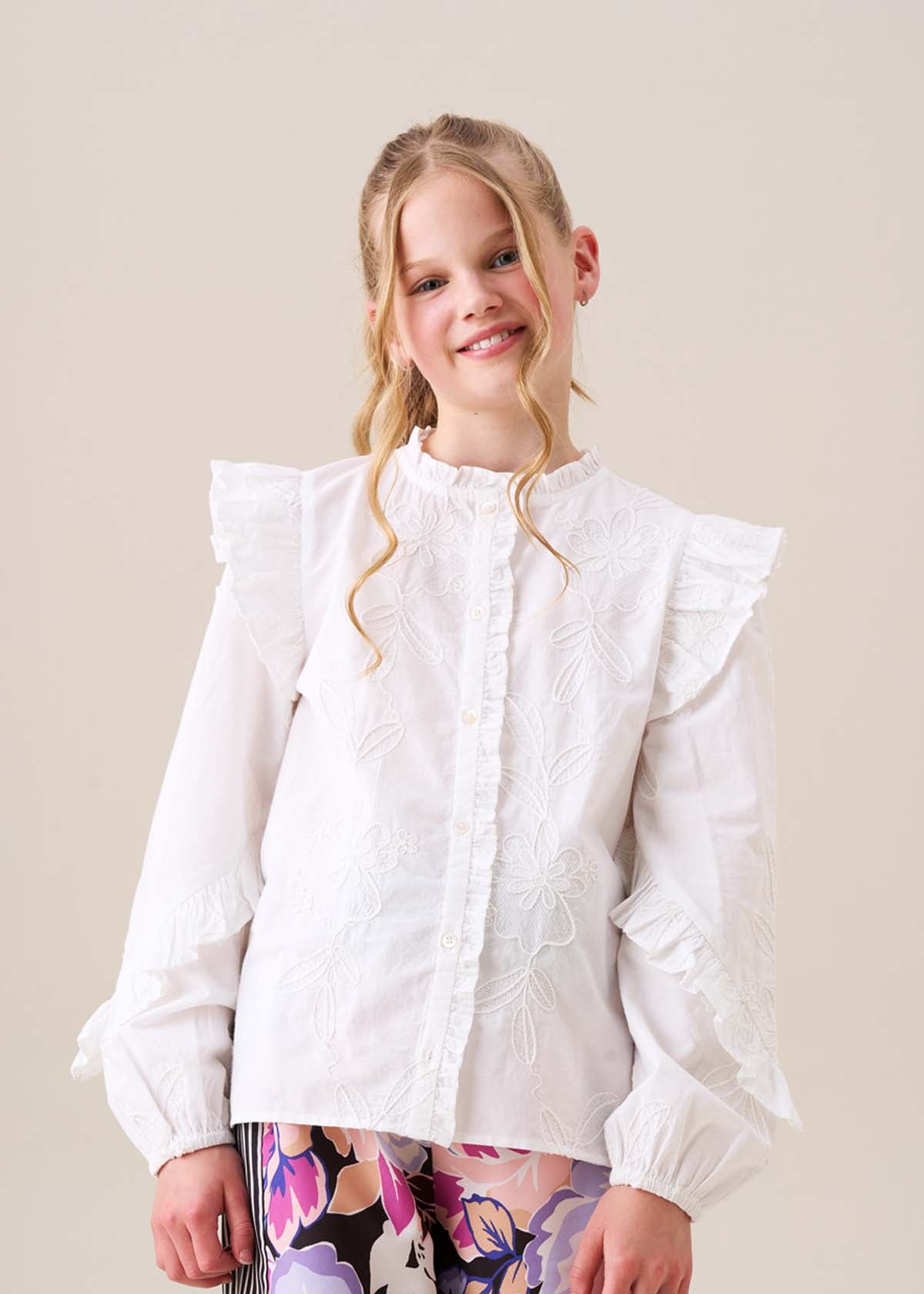 Girl Embroidered Frill Sleeve Blouse
