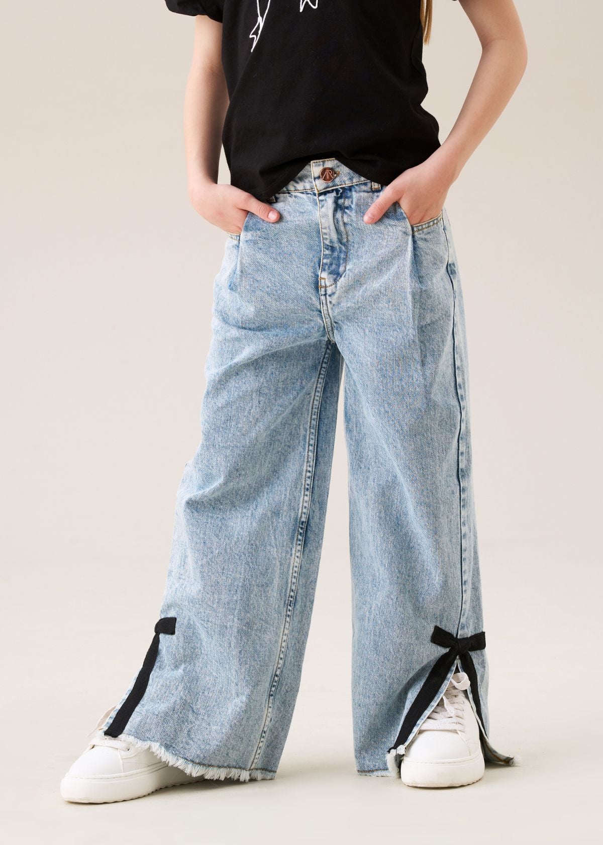 Lena Bow Detail Straight Leg Jean - Main Image