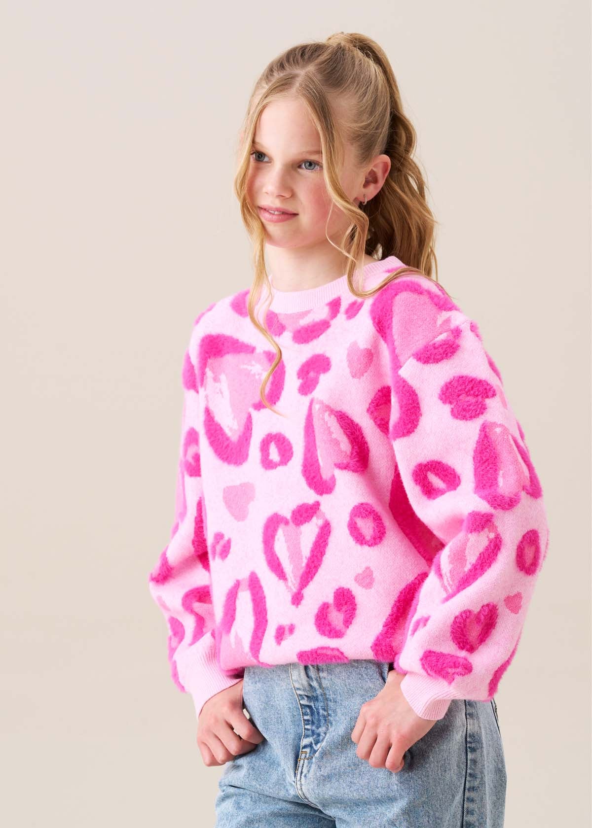 Reya Leopard Heart Eyelash Jumper