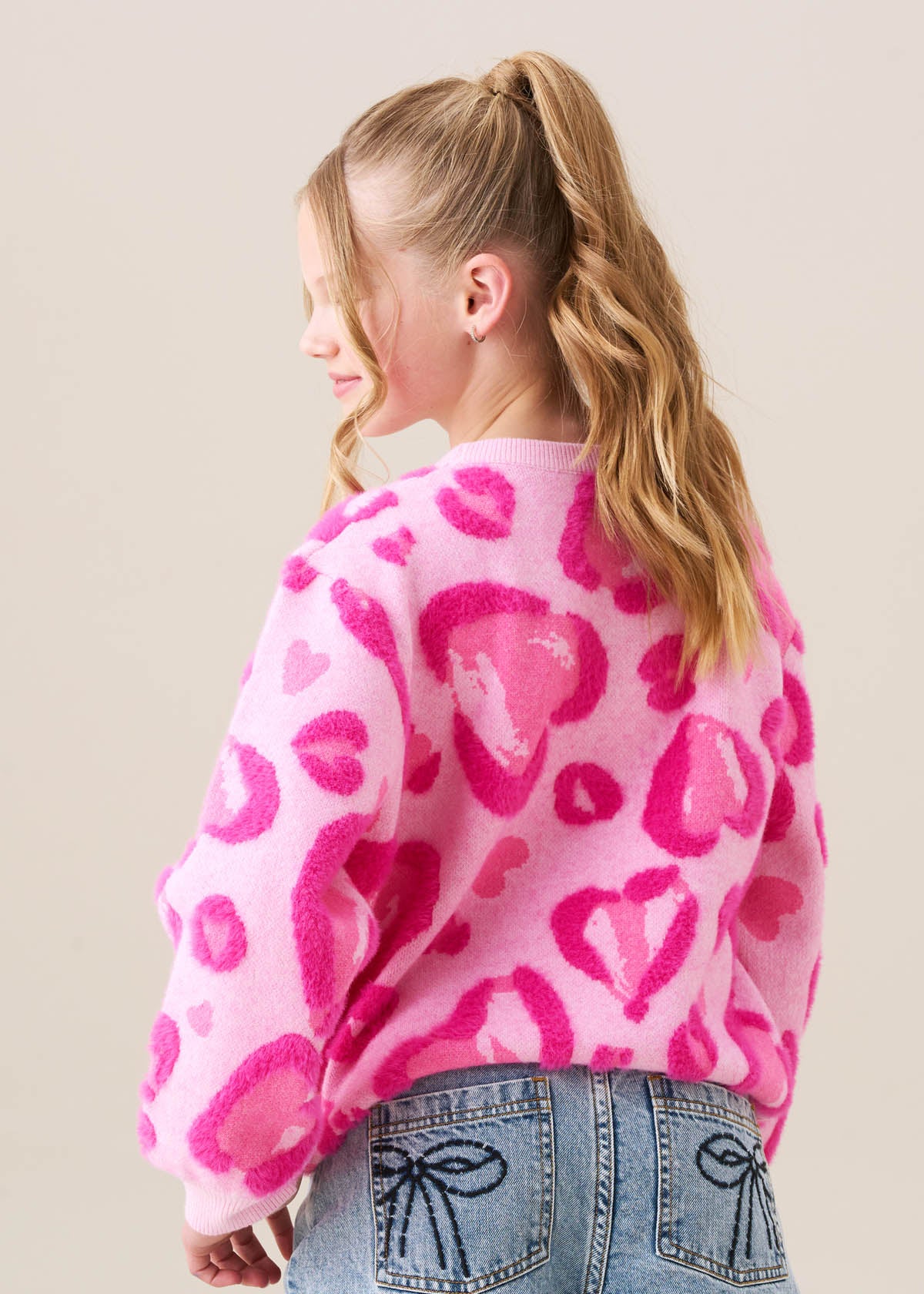 Reya Leopard Heart Eyelash Jumper