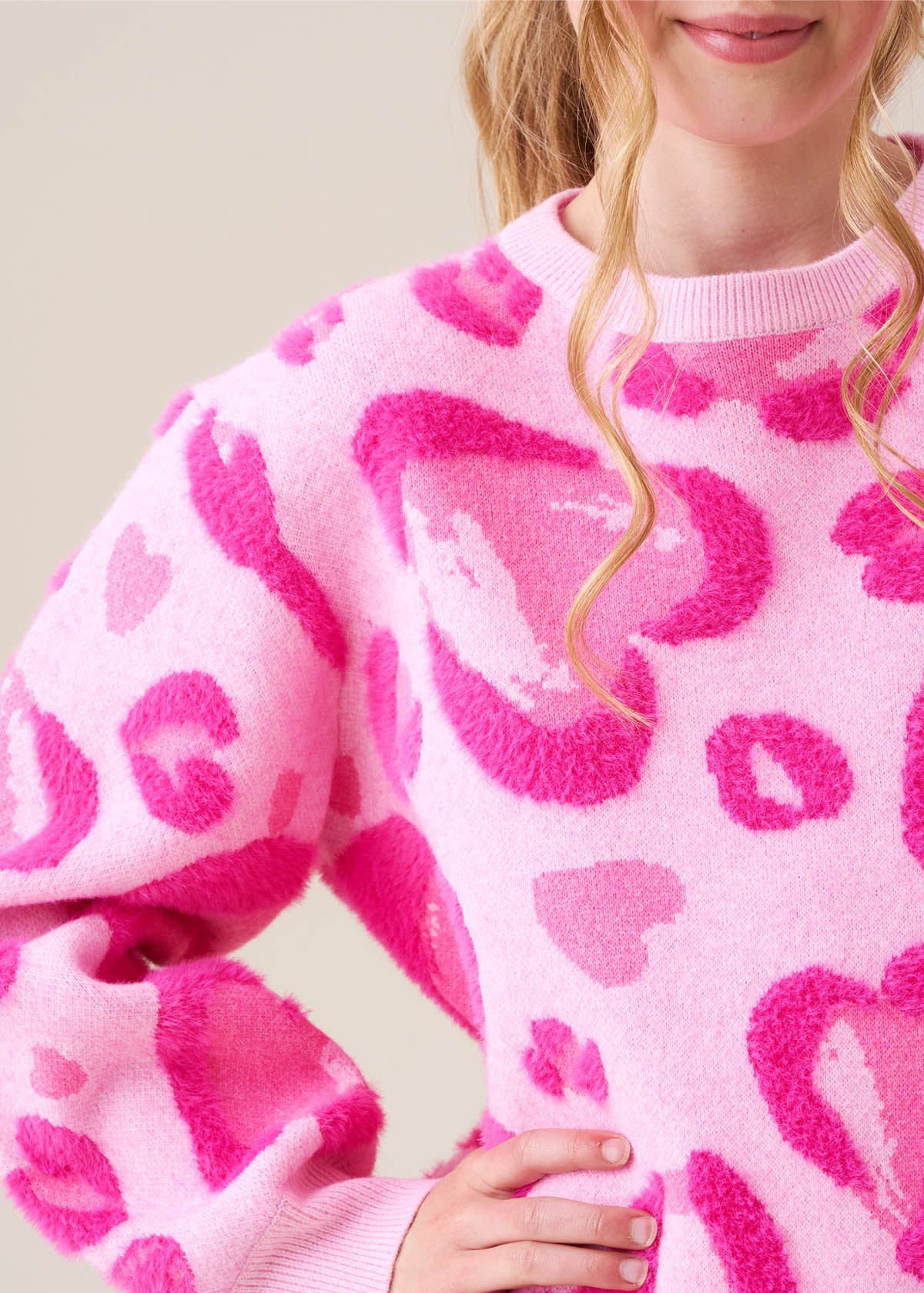 Reya Leopard Heart Eyelash Jumper