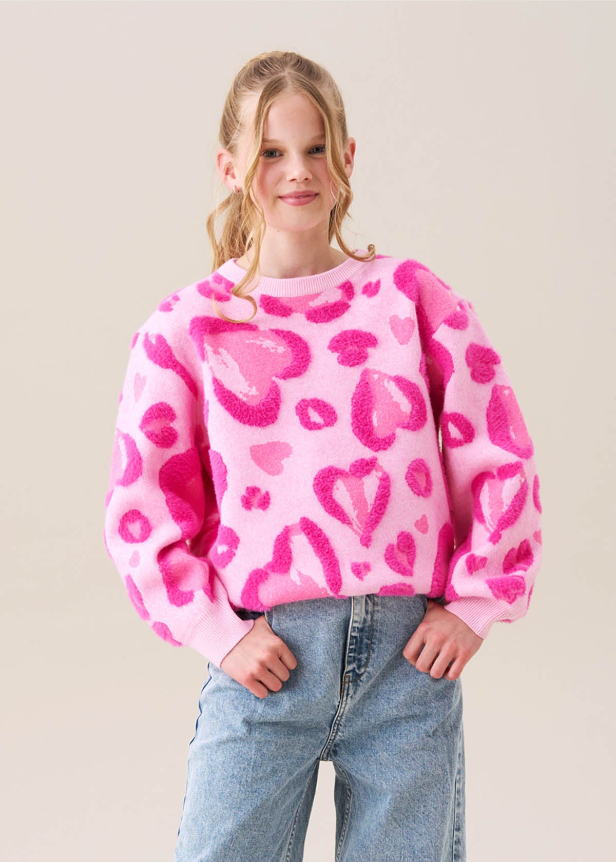 Reya Leopard Heart Eyelash Jumper