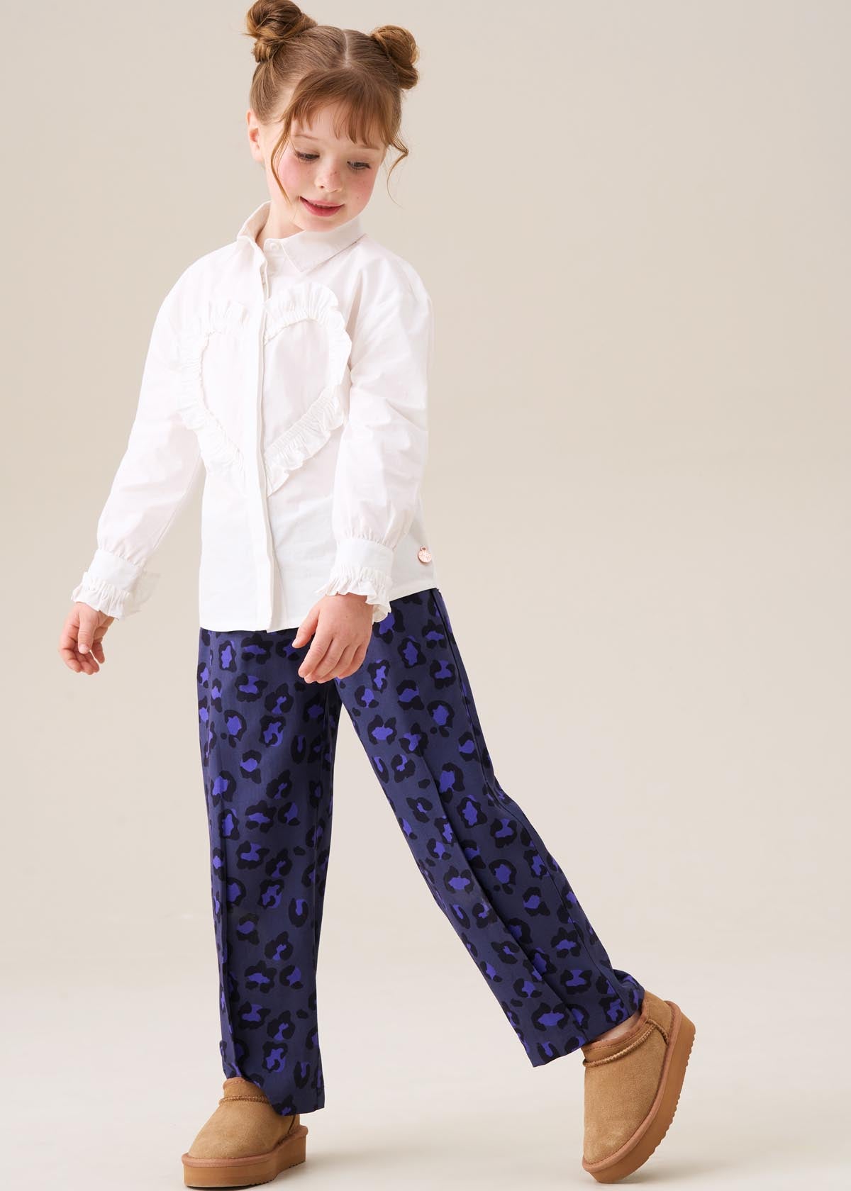 mid rise girls leopard print trousers