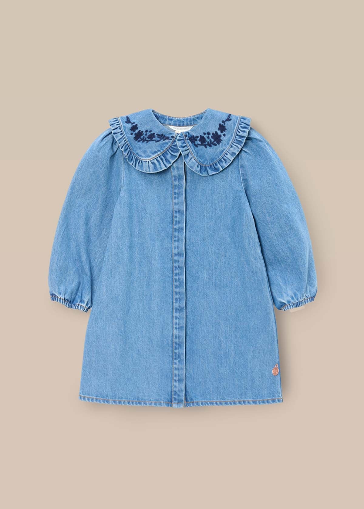 Aria Denim Embroidered Collar Dress