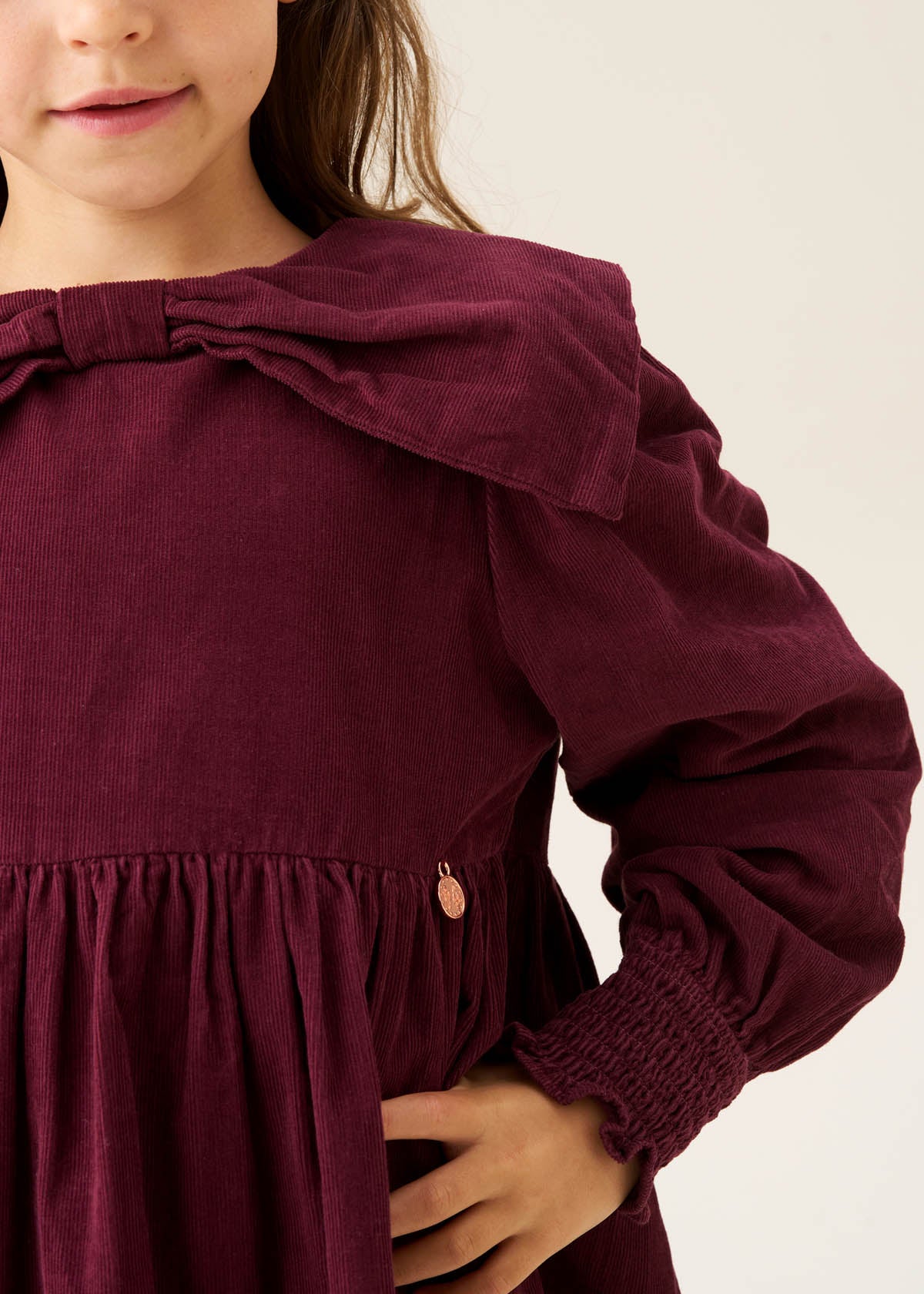 Ava Bow Collar Cord Dress Purple