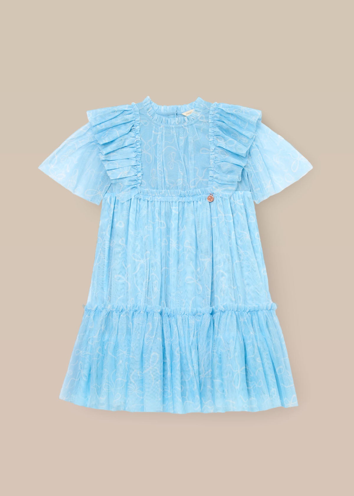 Buy Girls Bow Print Mesh Dress Blue
