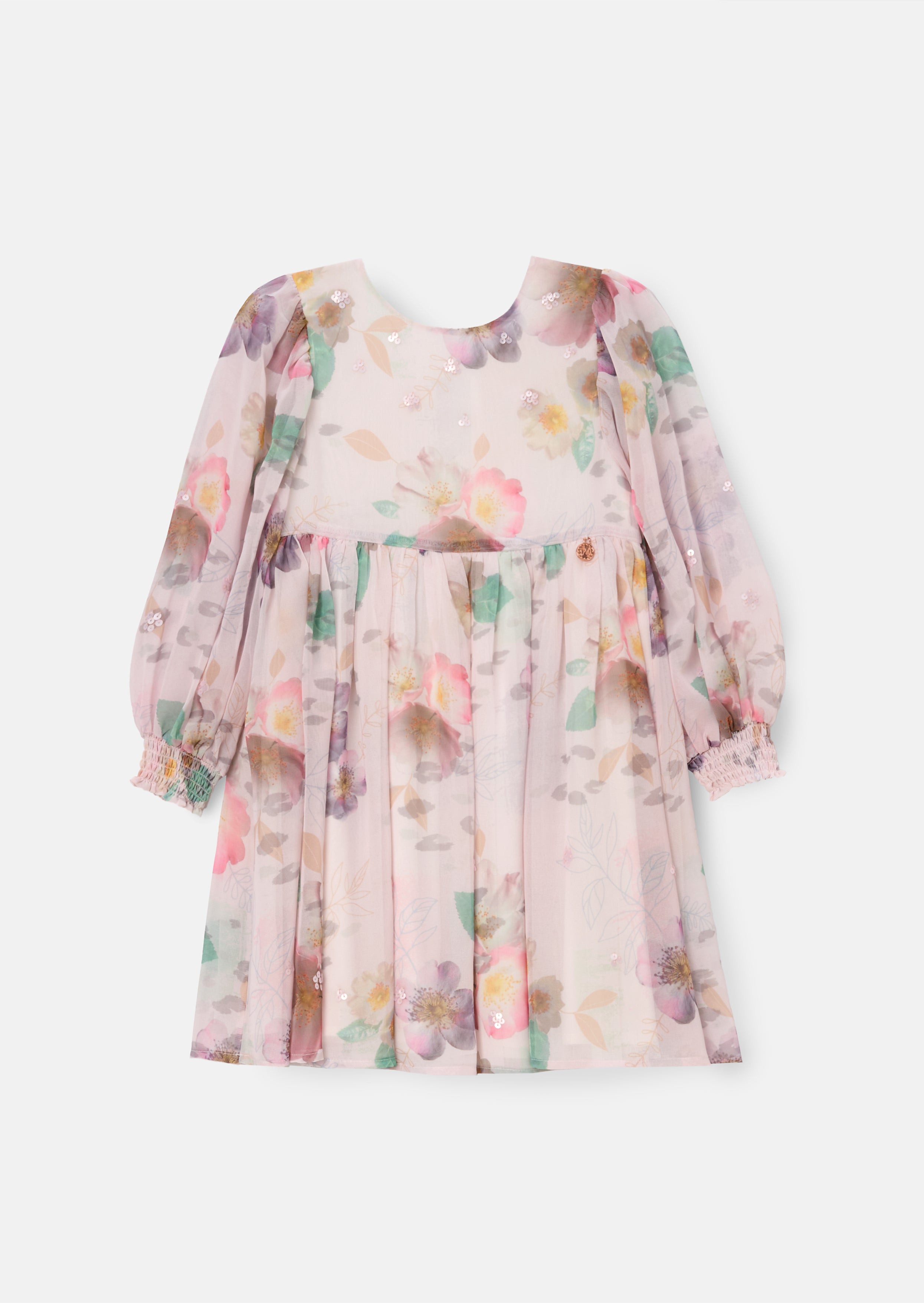 long sleeve girls floral boho print dress
