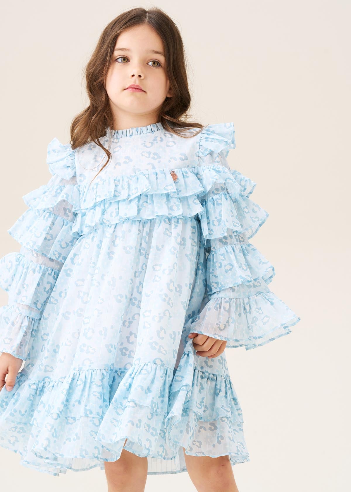 mini girls imogen blue leopard frill dress blue