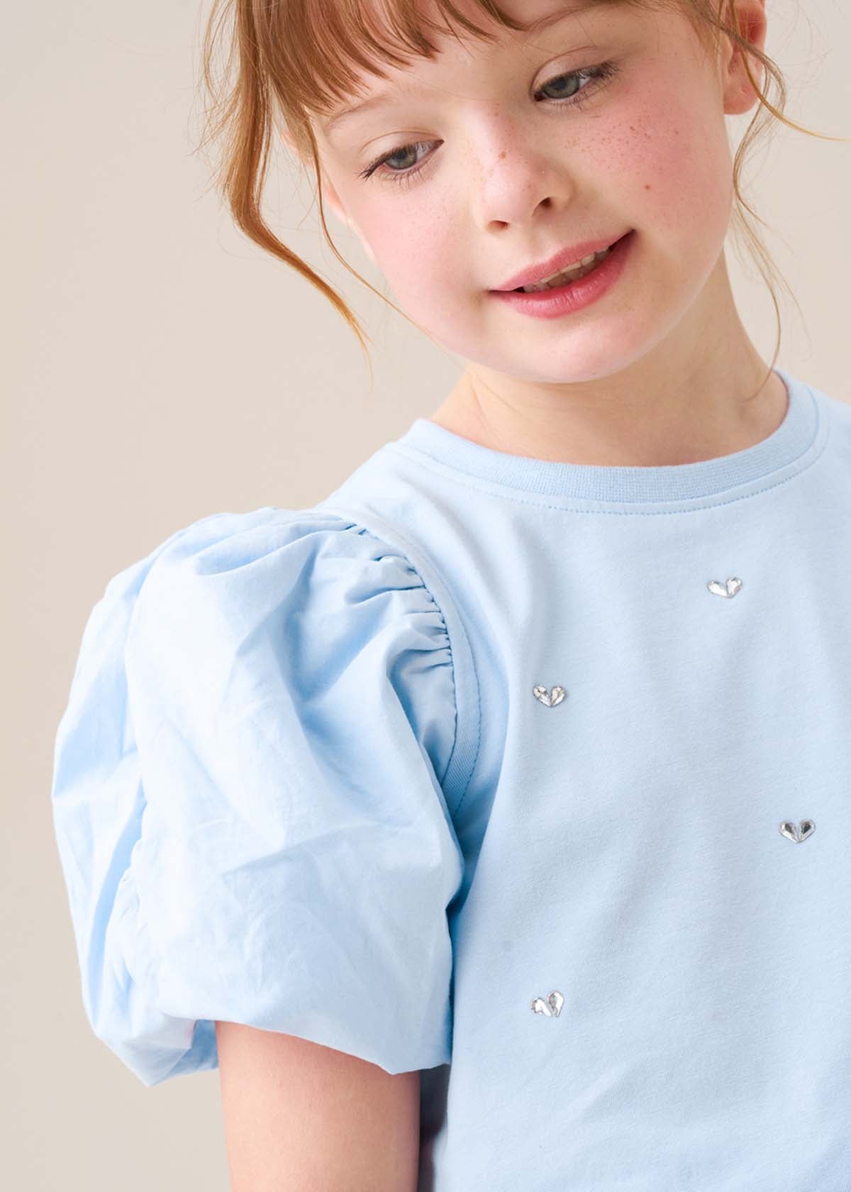 cropped girl puff sleeve tee blue