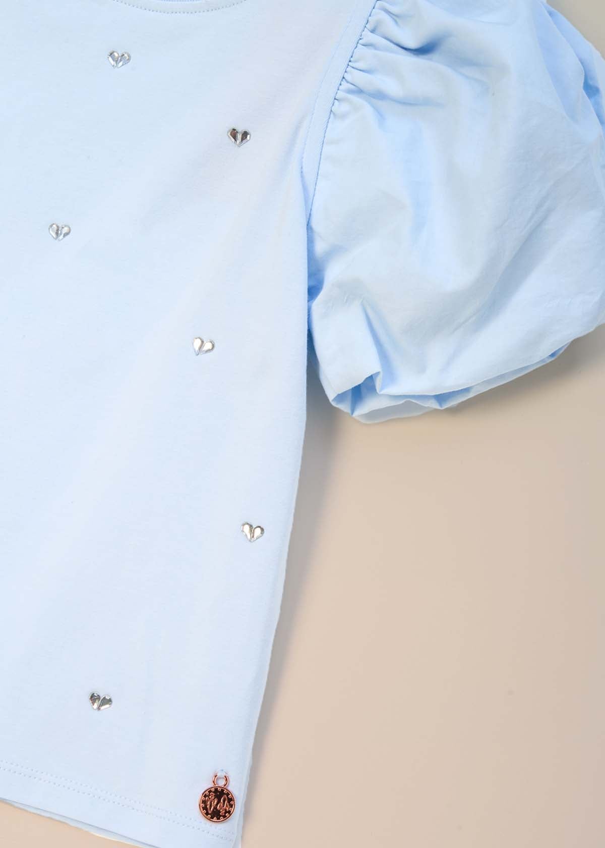 online Diamonte Puff Sleeve Tee Blue