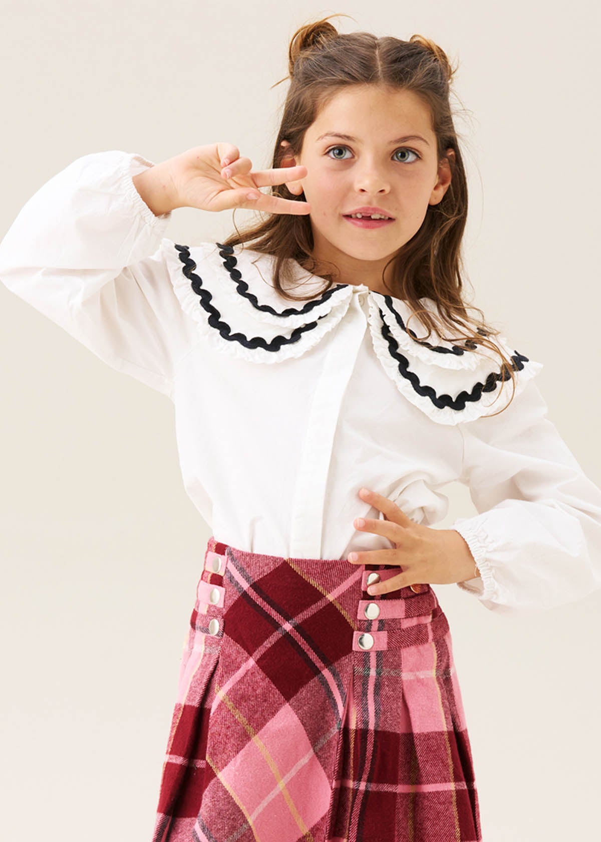 white shirt girl double collar blouse