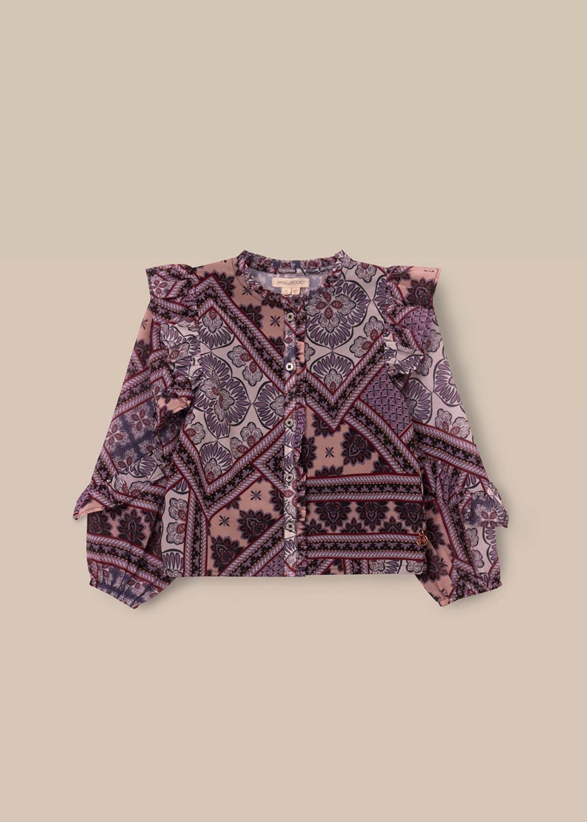 cotton girl frill sleeve boho print blouse