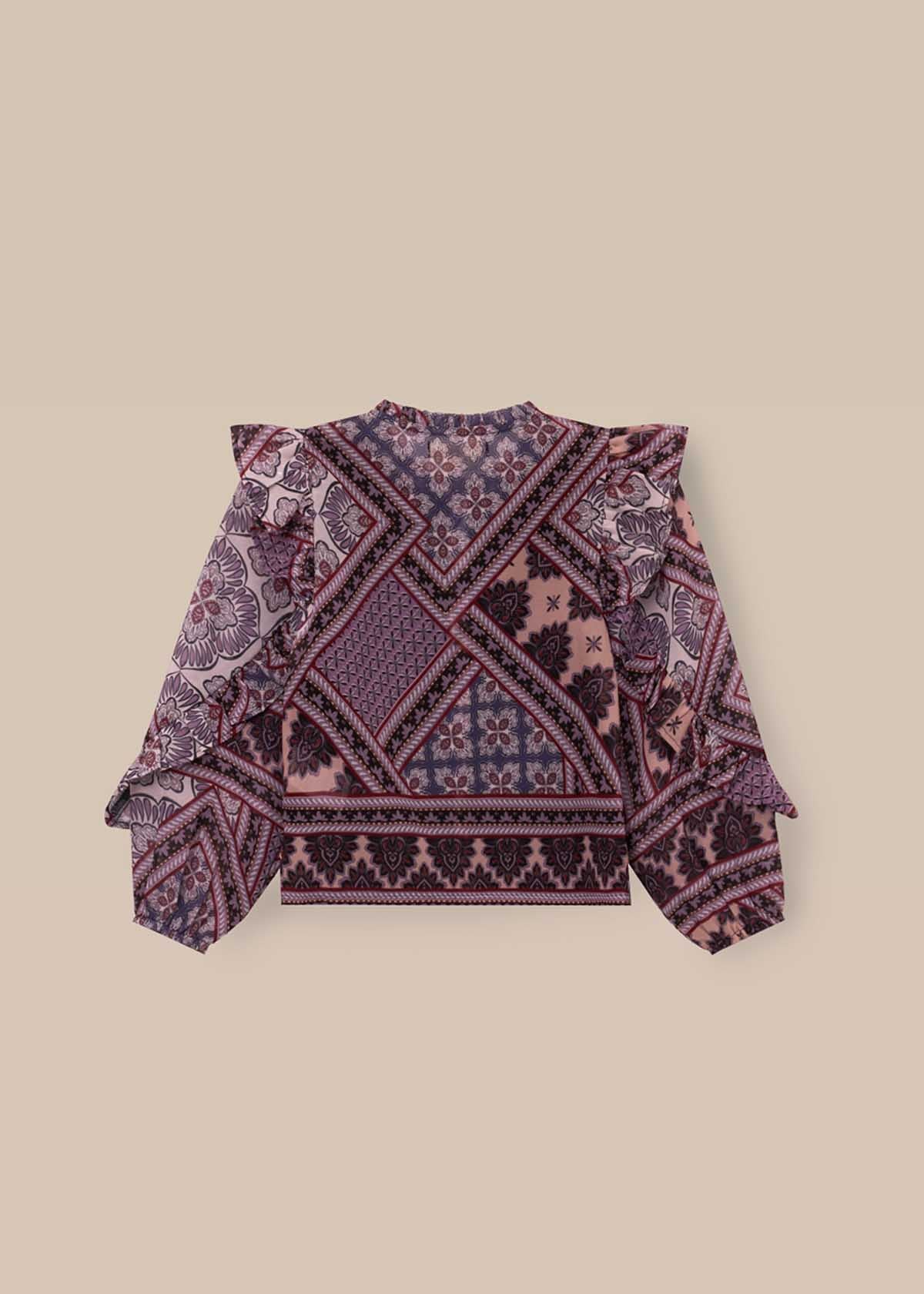 long sleeve girl frill boho print blouse