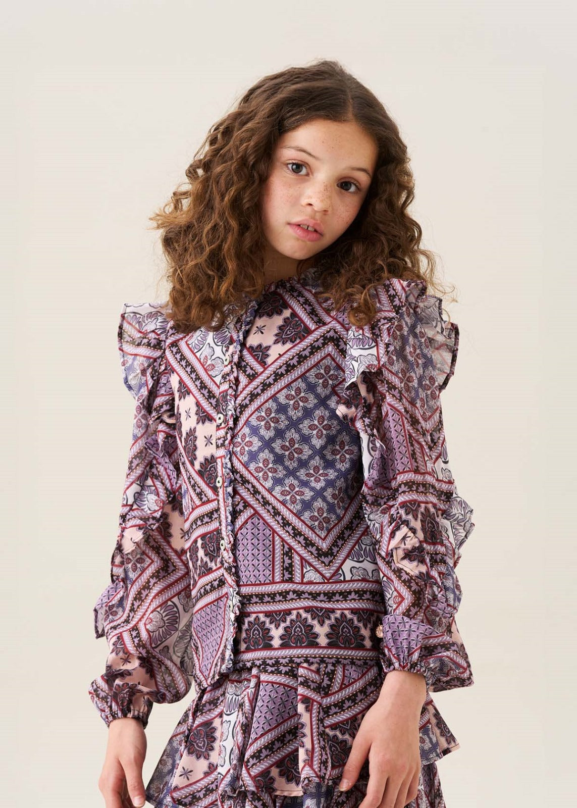 Girl Frill Sleeve Boho Print Blouse