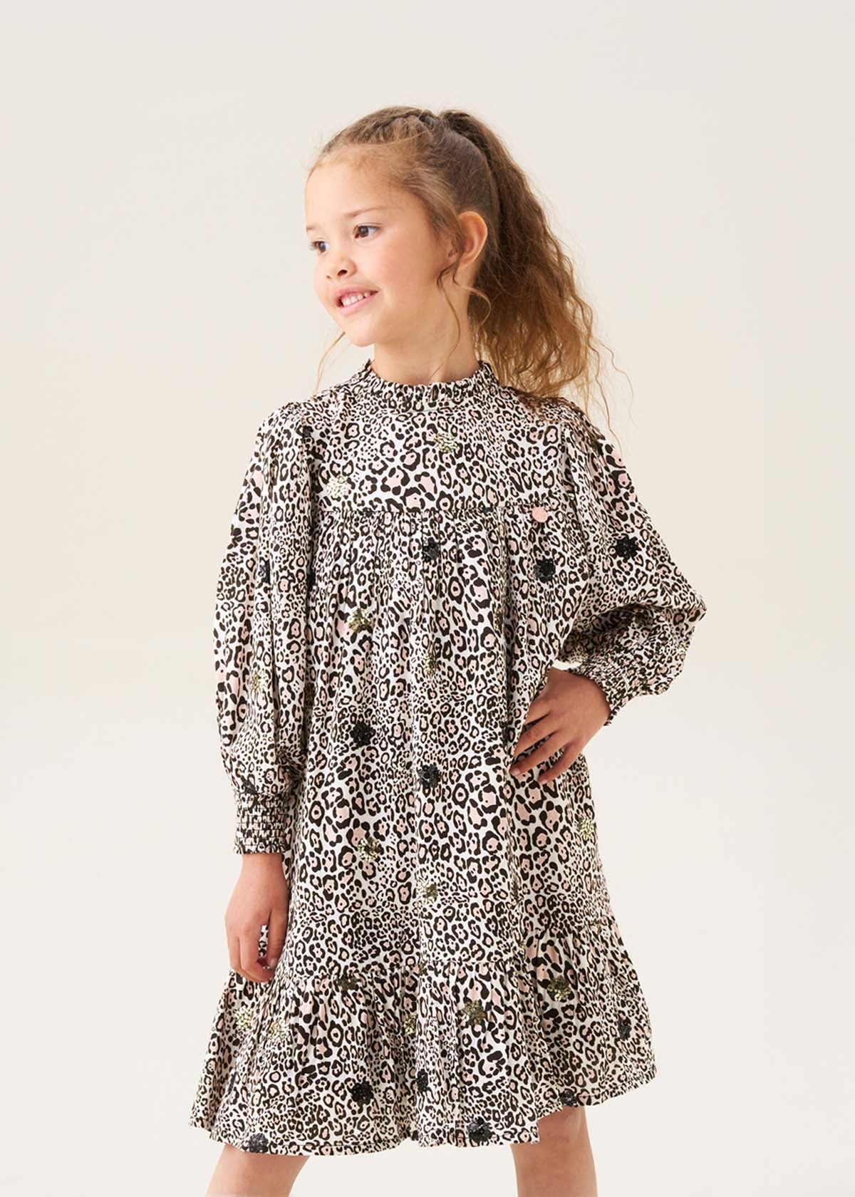 Girl Leopard Sequin Embellished Dress