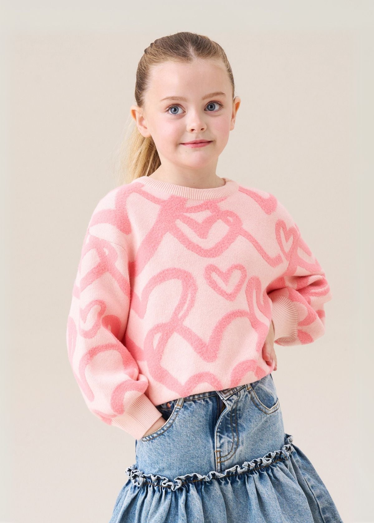 girls pink heart jumper