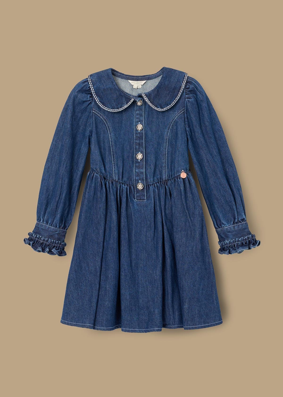 long sleeve girl diamante embellished denim dress