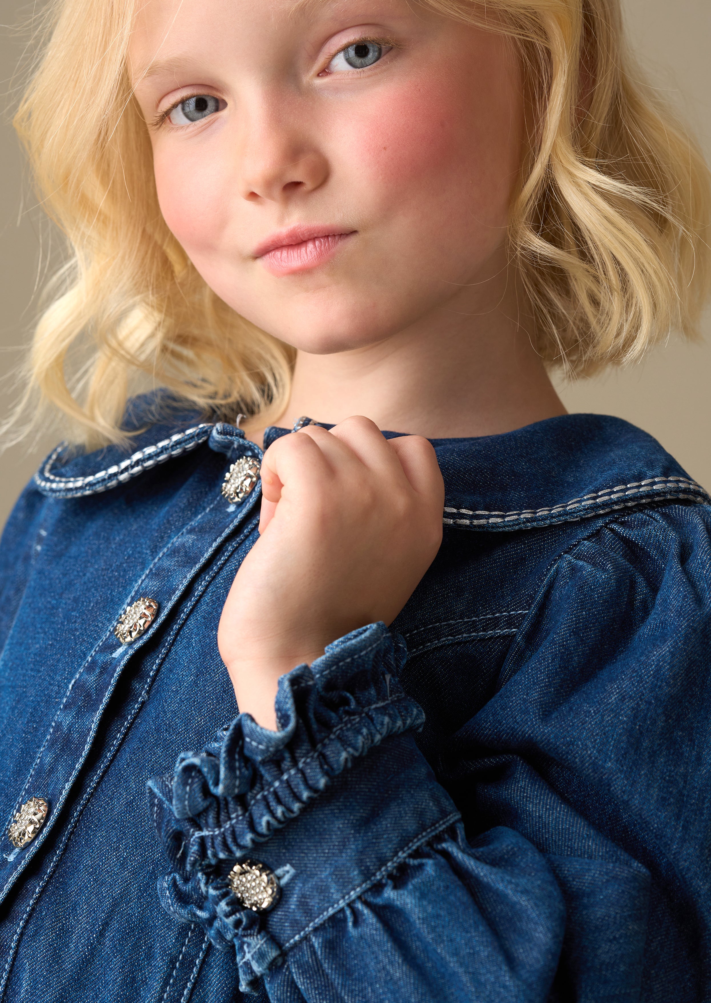 cotton blue girl diamante embellished denim dress