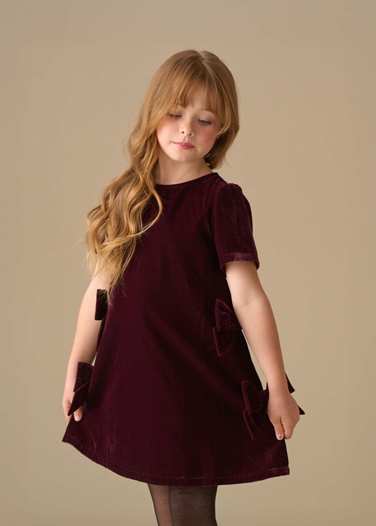Girls Velvet Bow Shift Dress