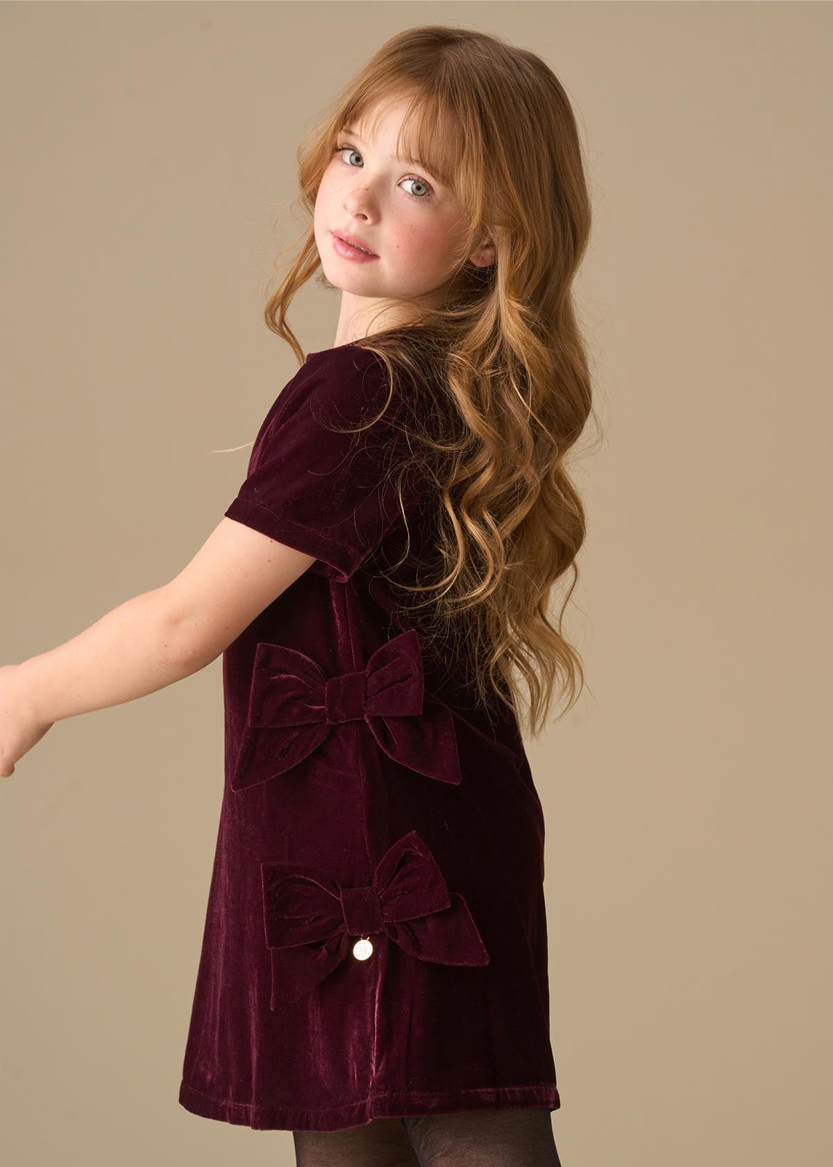 mini girls velvet bow shift dress