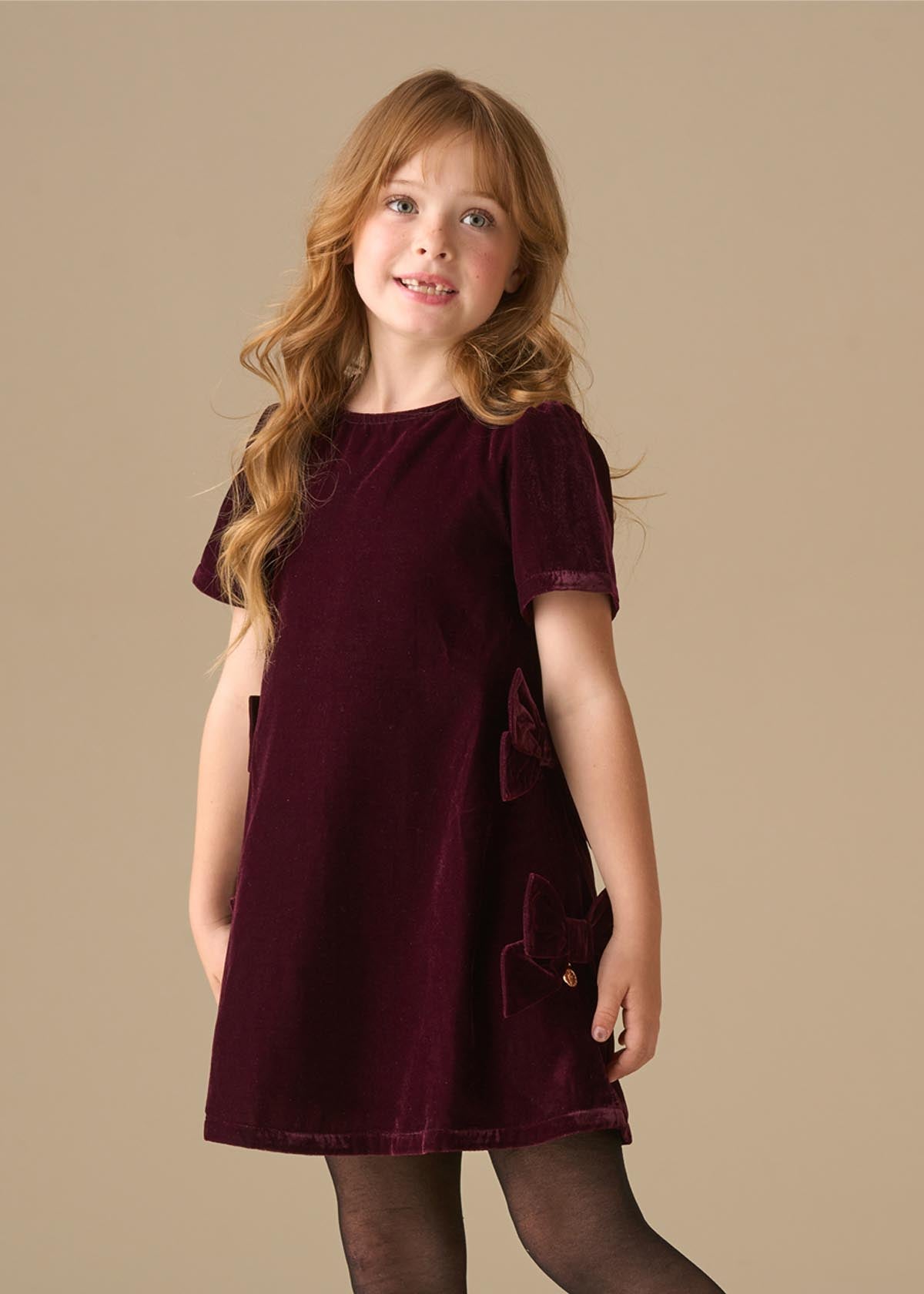 midi girls velvet bow shift dress