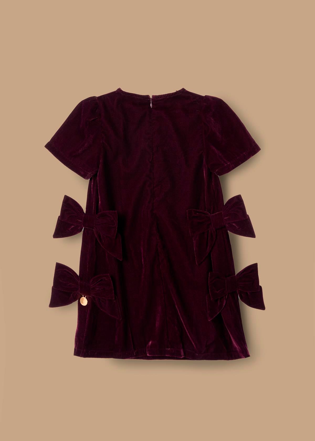 online girls velvet bow shift dress