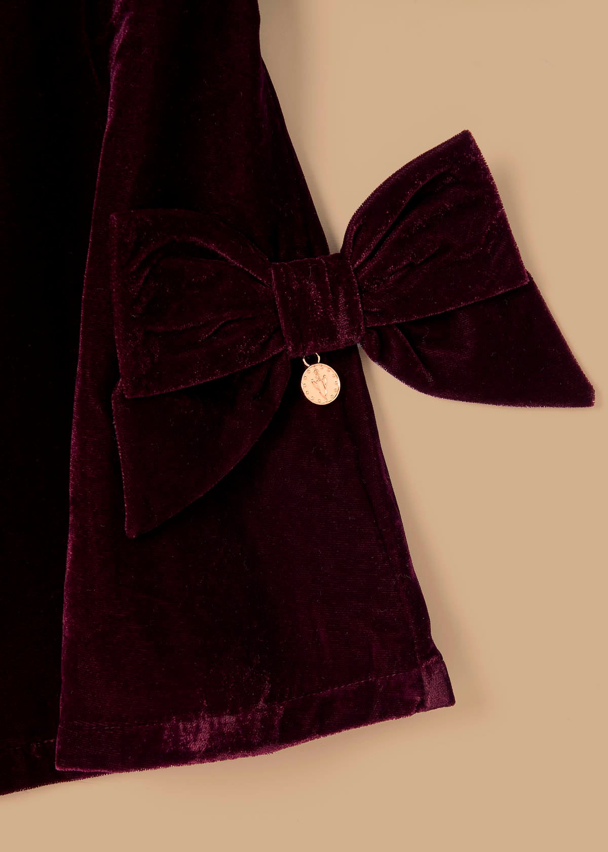 round neck girls velvet bow shift dress