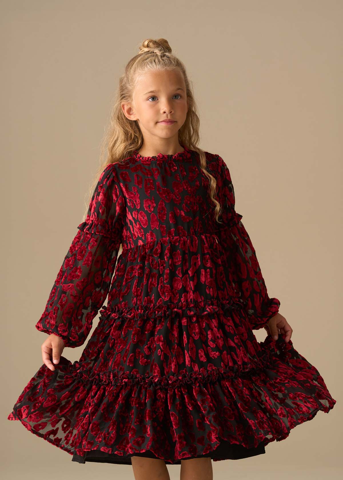 Poppy Devore Velvet Tiered Dress