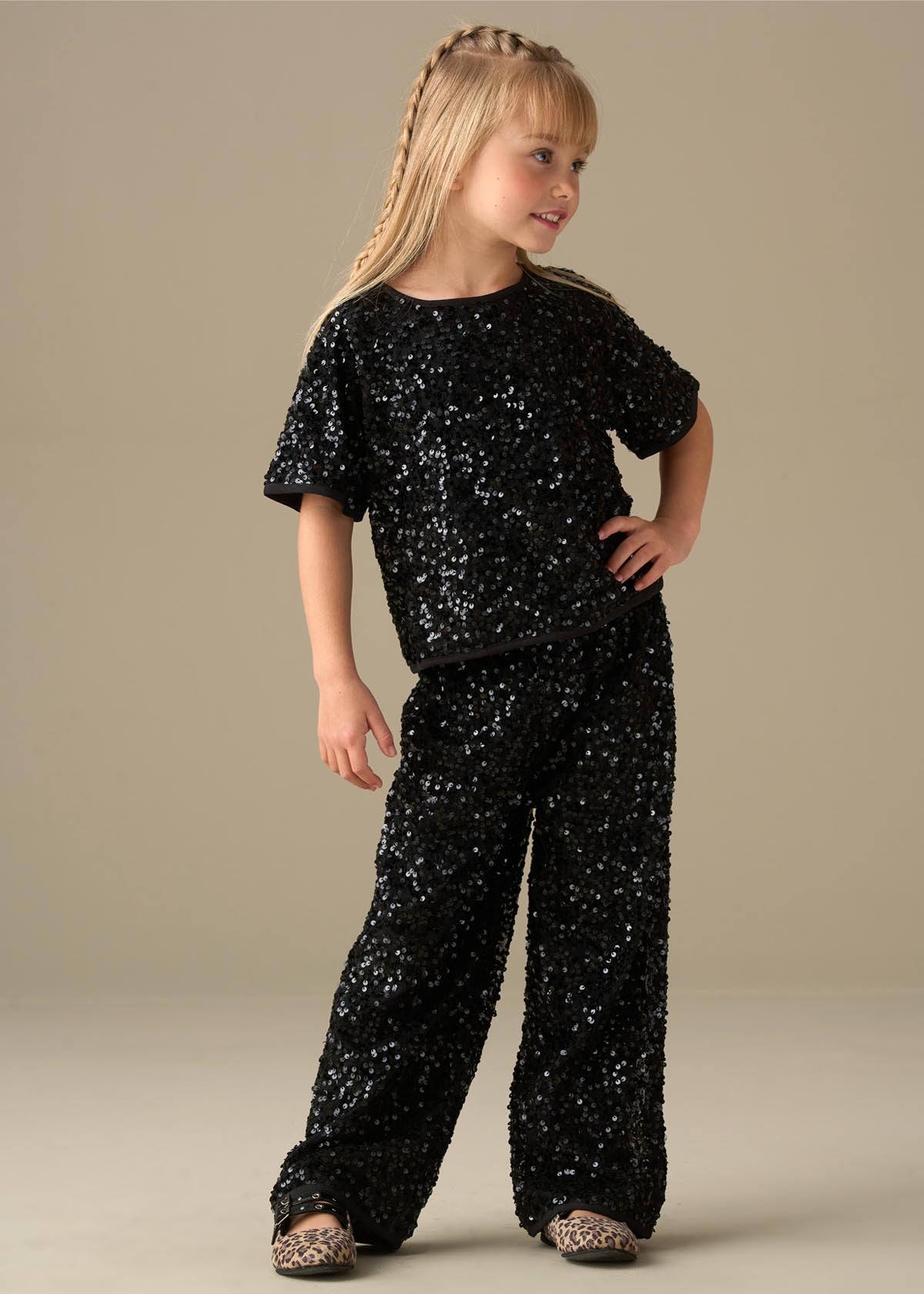 loose fit girl mesh sequin trousers
