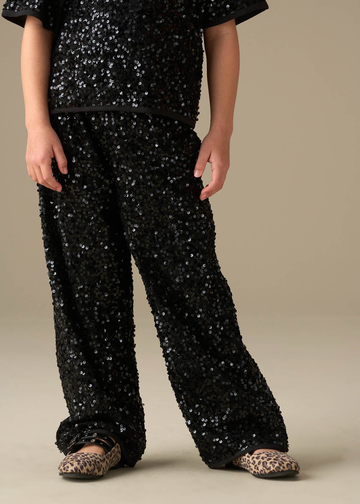 mid rise girl mesh sequin trousers