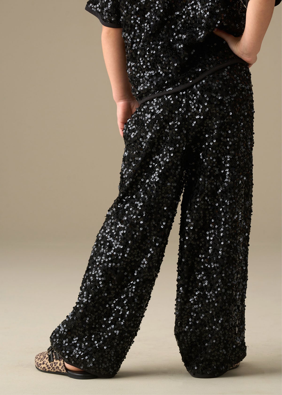 wide leg girl mesh sequin trousers