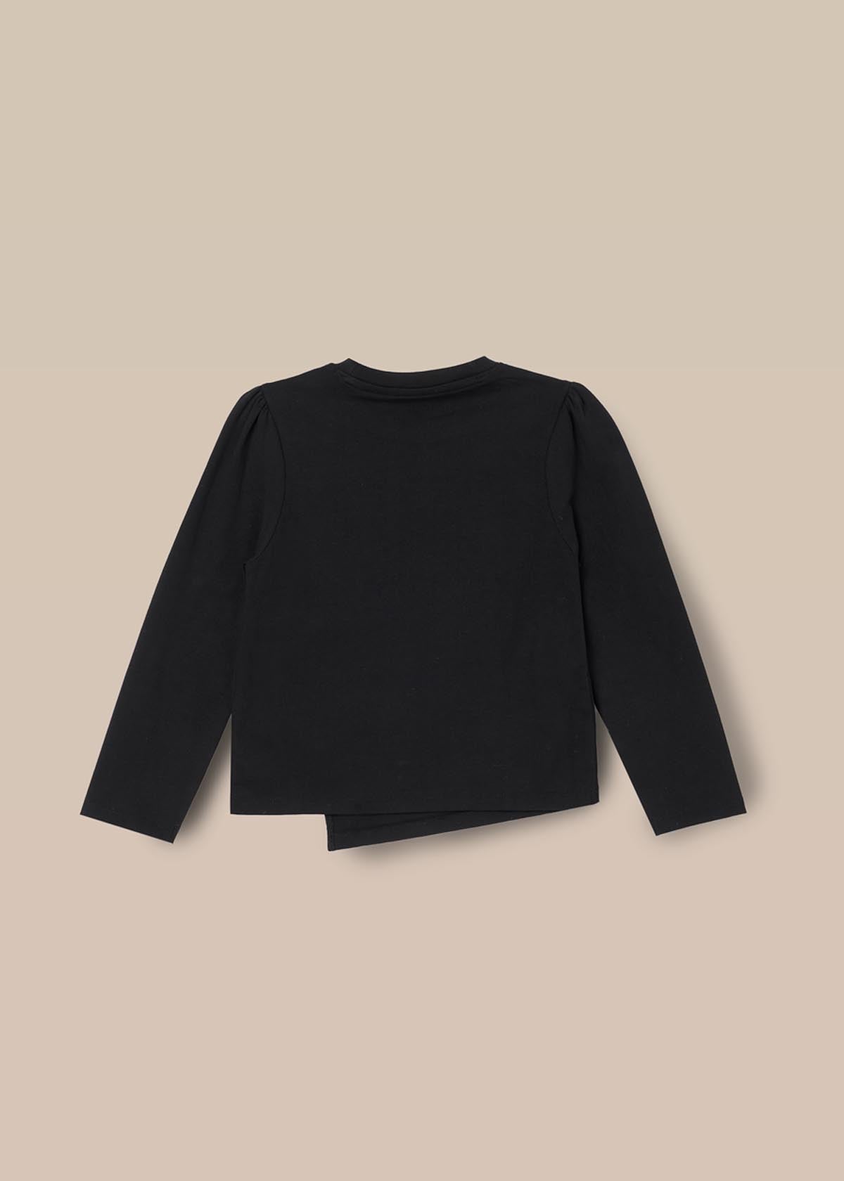 cropped girl asymmetric bow ls top black