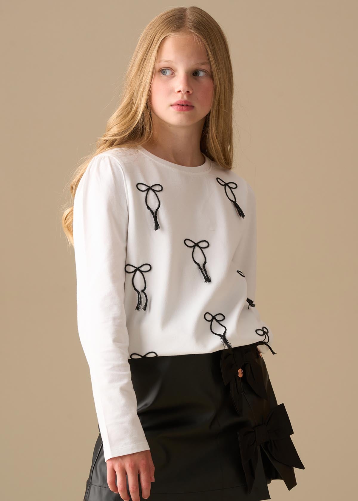Imogen Embroidered Bow Ls Top - White