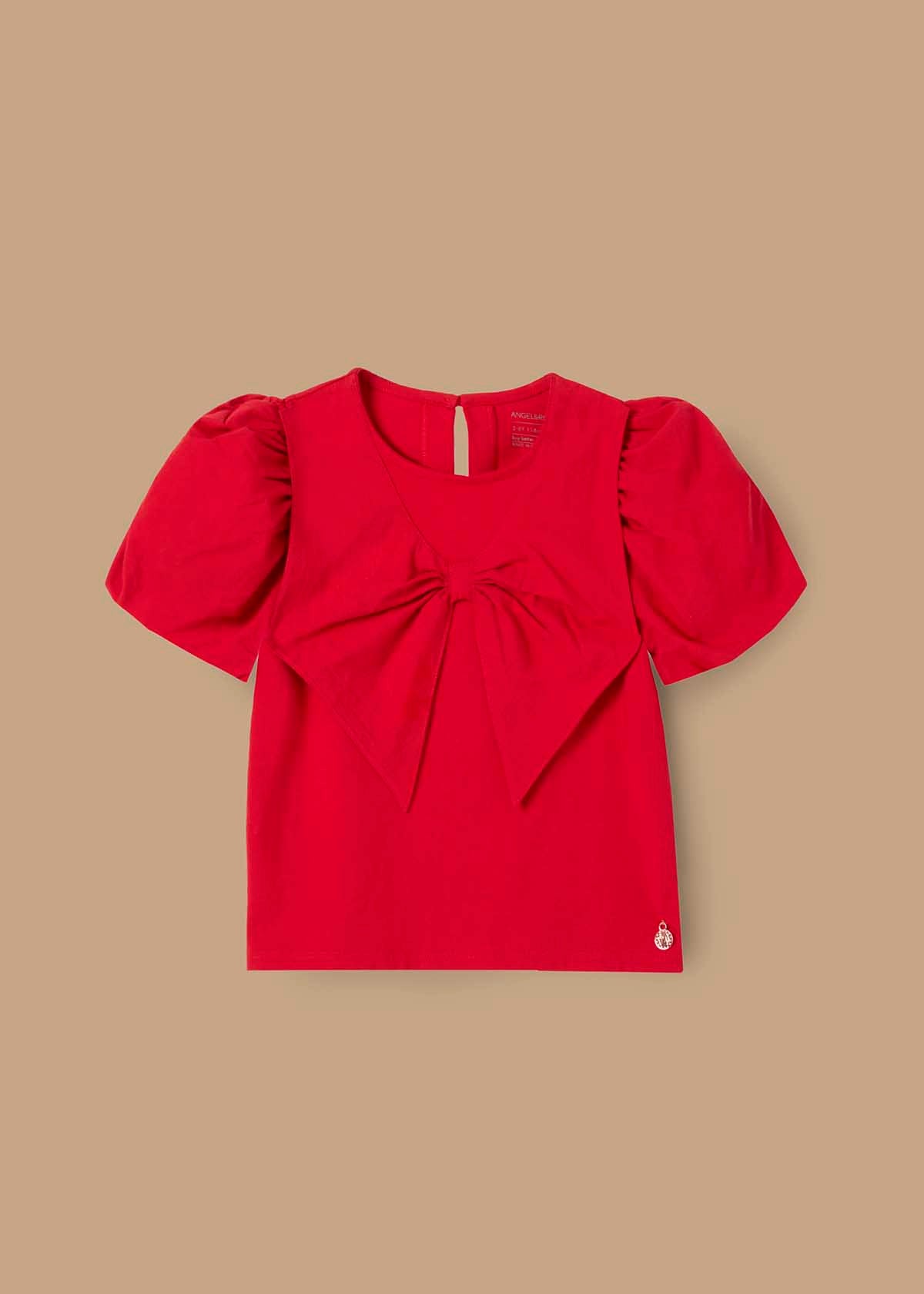 shirt girl woven collar puff sleeve top red