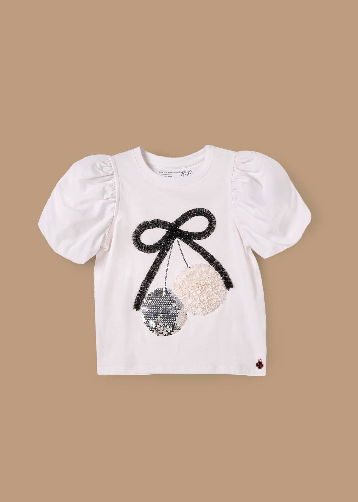 Elodie Disco Ball Embellished Puff Sleeve Tee - White